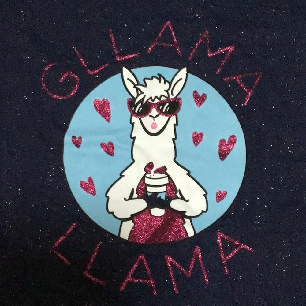 Justice Glamma Llama Navy‎ Blue Pink Sunglasses Sparkly Graphic Tee Sz 12…